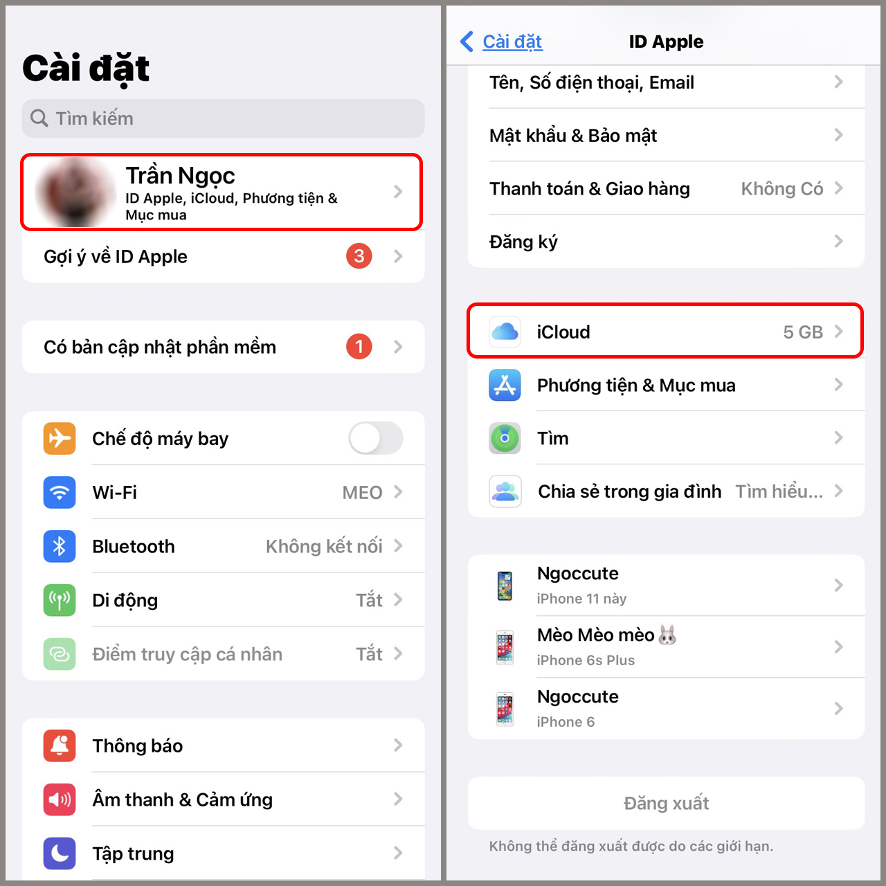 Bước 1: Vào Cài đặt => chọn ID Apple => chọn iCloud.